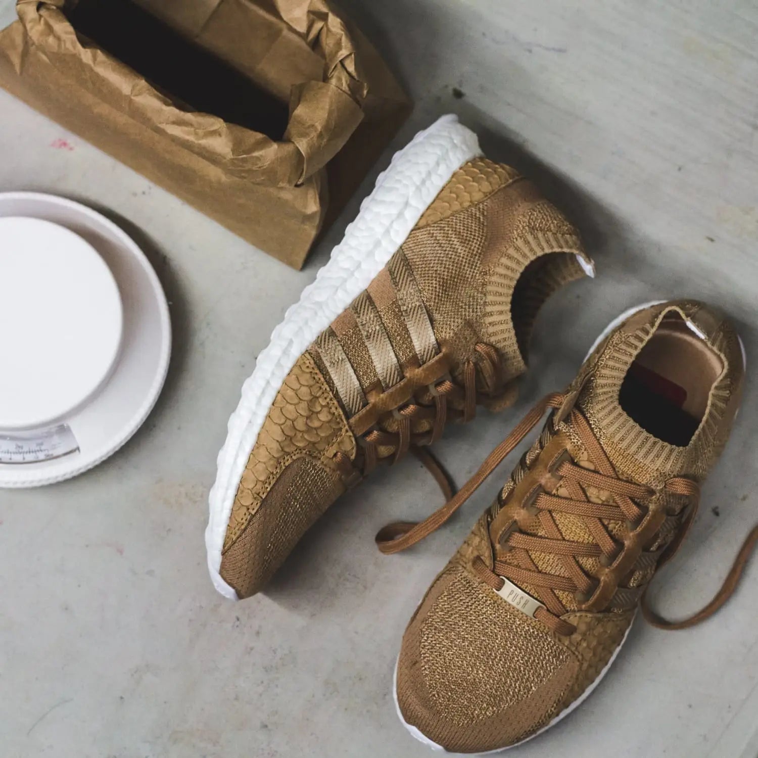 Pusha T x adidas Originals King Push EQT Support Ultra PK Primeknit Bodega Babies in Tan White DB0181 Solestop