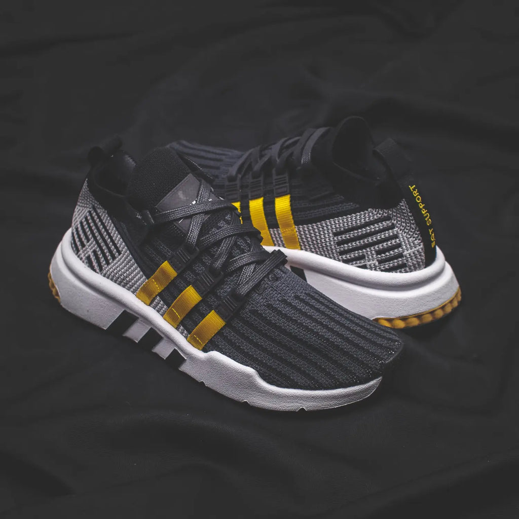 Adidas Originals EQT Cushion ADV in White Yellow Stripes/Mid PK Primeknit in Black Yellow Stripes - (CQ2375/CQ2999)