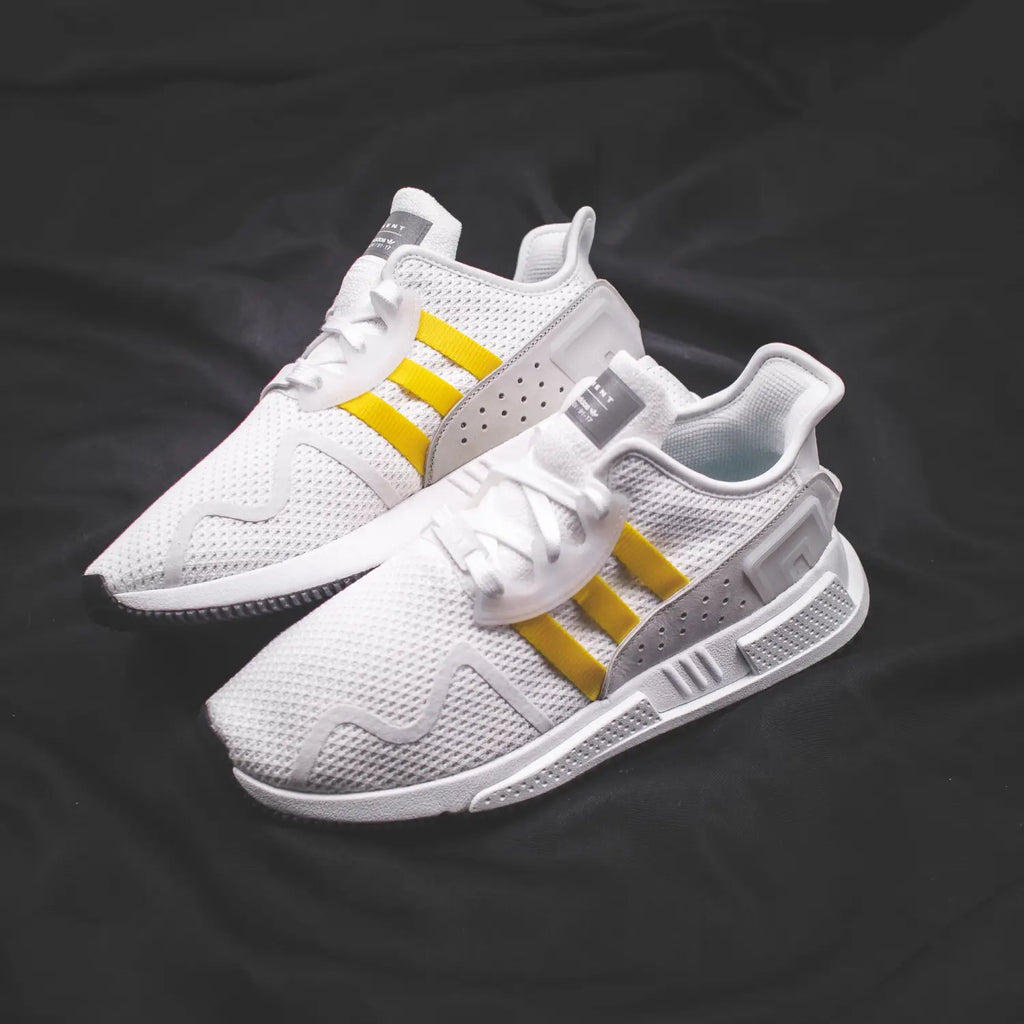 Adidas Originals EQT Cushion ADV in White Yellow Stripes/Mid PK Primeknit in Black Yellow Stripes - (CQ2375/CQ2999)