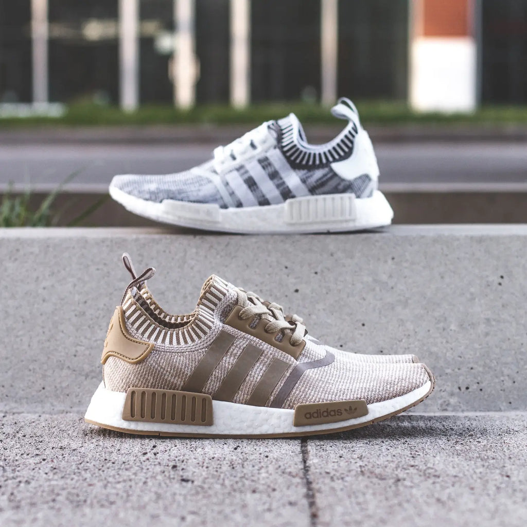 Adidas Originals NMD R1 Primeknit Glitch-Camo Pack - Linen Khaki (BY1912) & White Glitch Camo (BY1911)