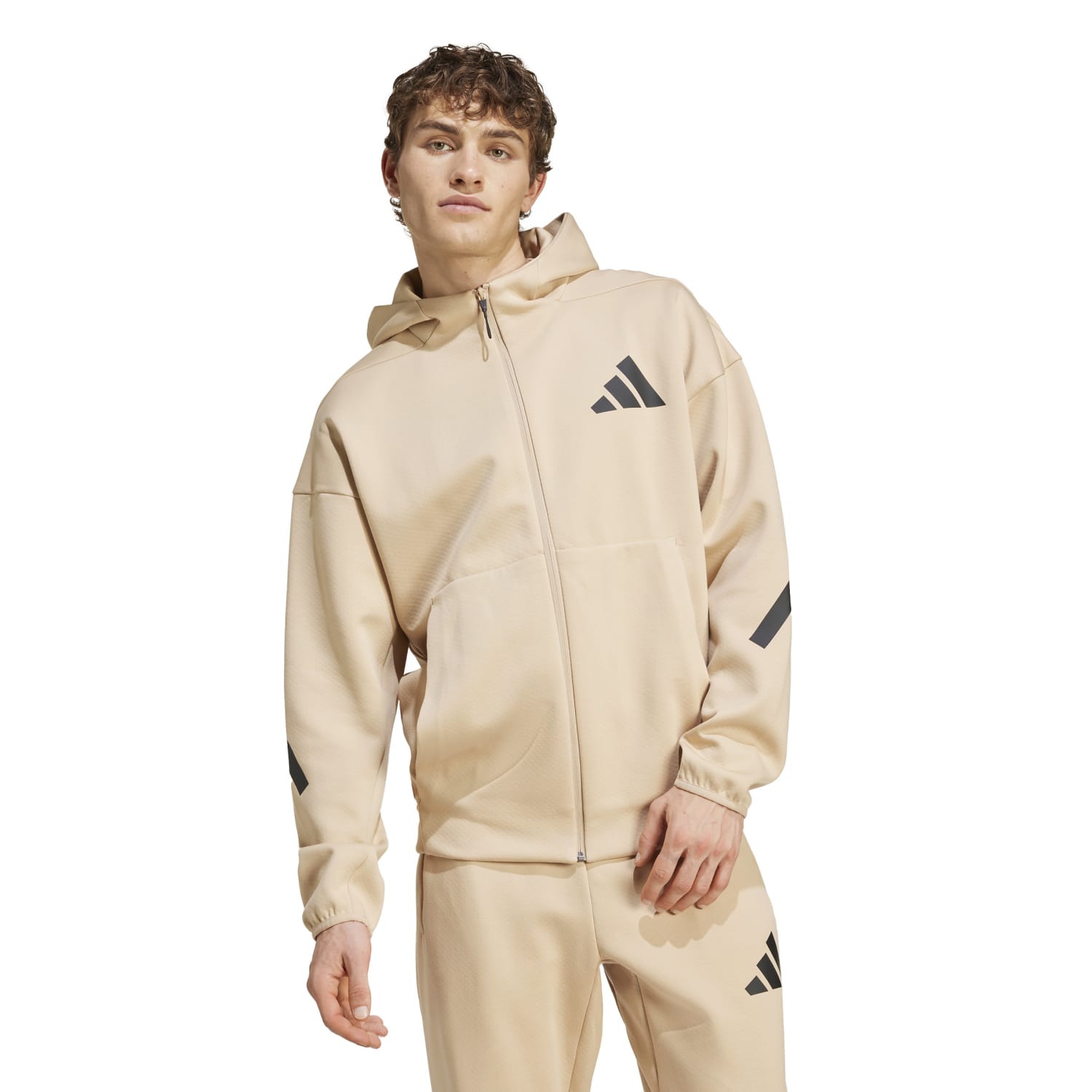 Adidas Men Z.N.E. Full Zip Hooded Track Jacket Beige JF2445 - SWEATERS - Canada