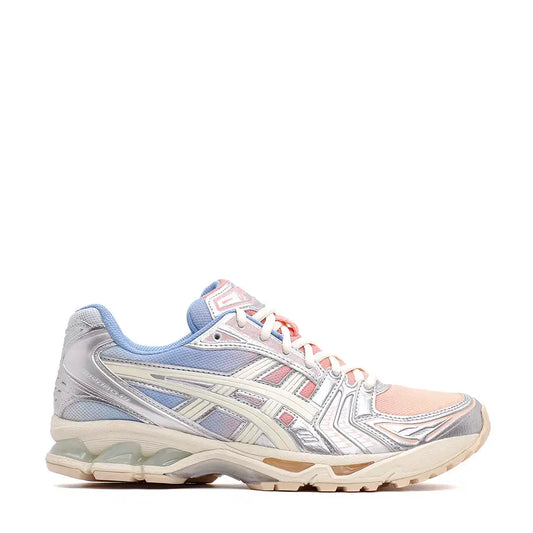 Athletic sneaker in pastel blue, pink and white colors with mesh and synthetic overlays.