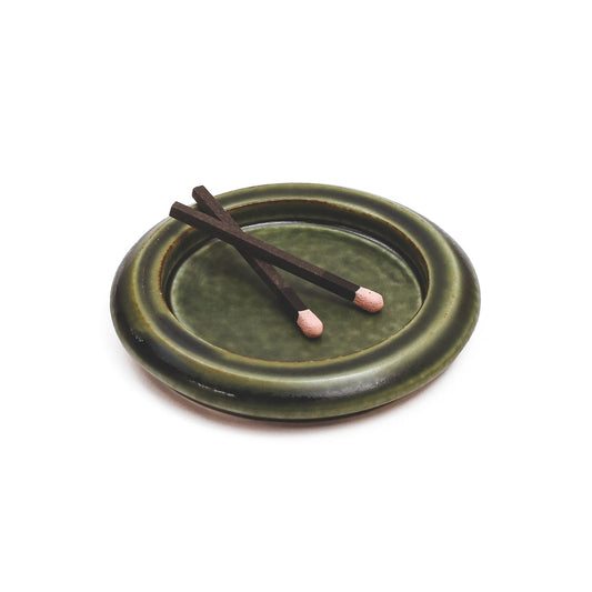 Hibi Incense Round Oribe Incense Tray Green - INCENSE - Canada