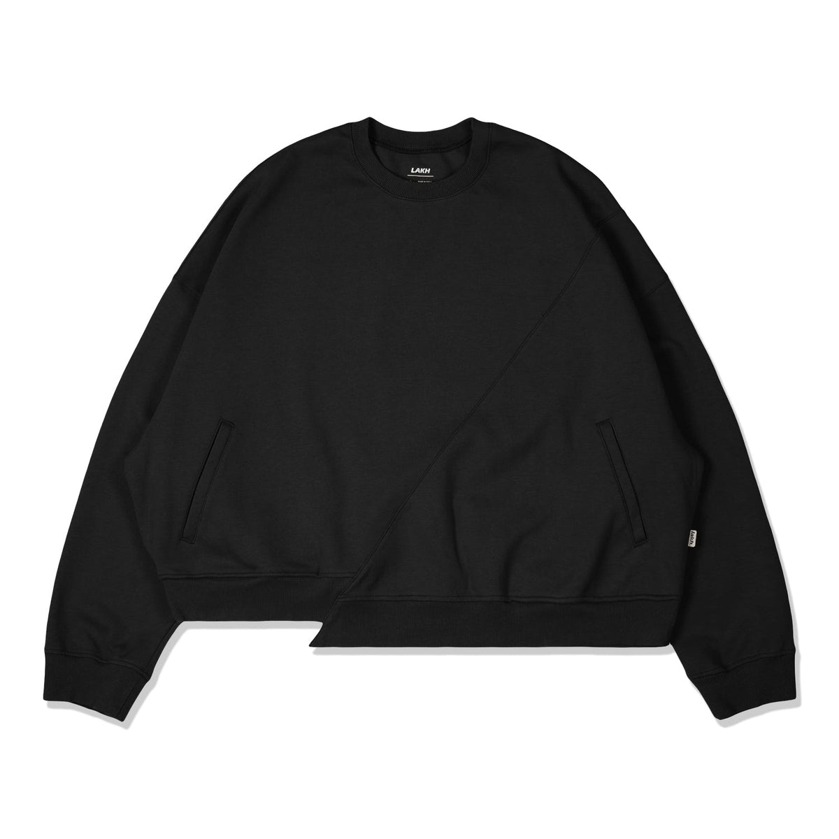 LAKH Men Irregular Patched Crewneck Black IPC-BLCK - SWEATERS - Canada