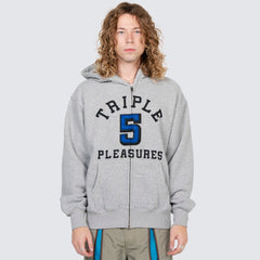 Pleasures Men 555 Applique Zip Up Hoodie Heather Grey - SWEATERS - Canada