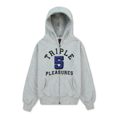 Pleasures Men 555 Applique Zip Up Hoodie Heather Grey - SWEATERS - Canada