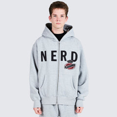 Pleasures Men Nerd Zip Up Hoodie Heather Grey - SWEATERS - Canada