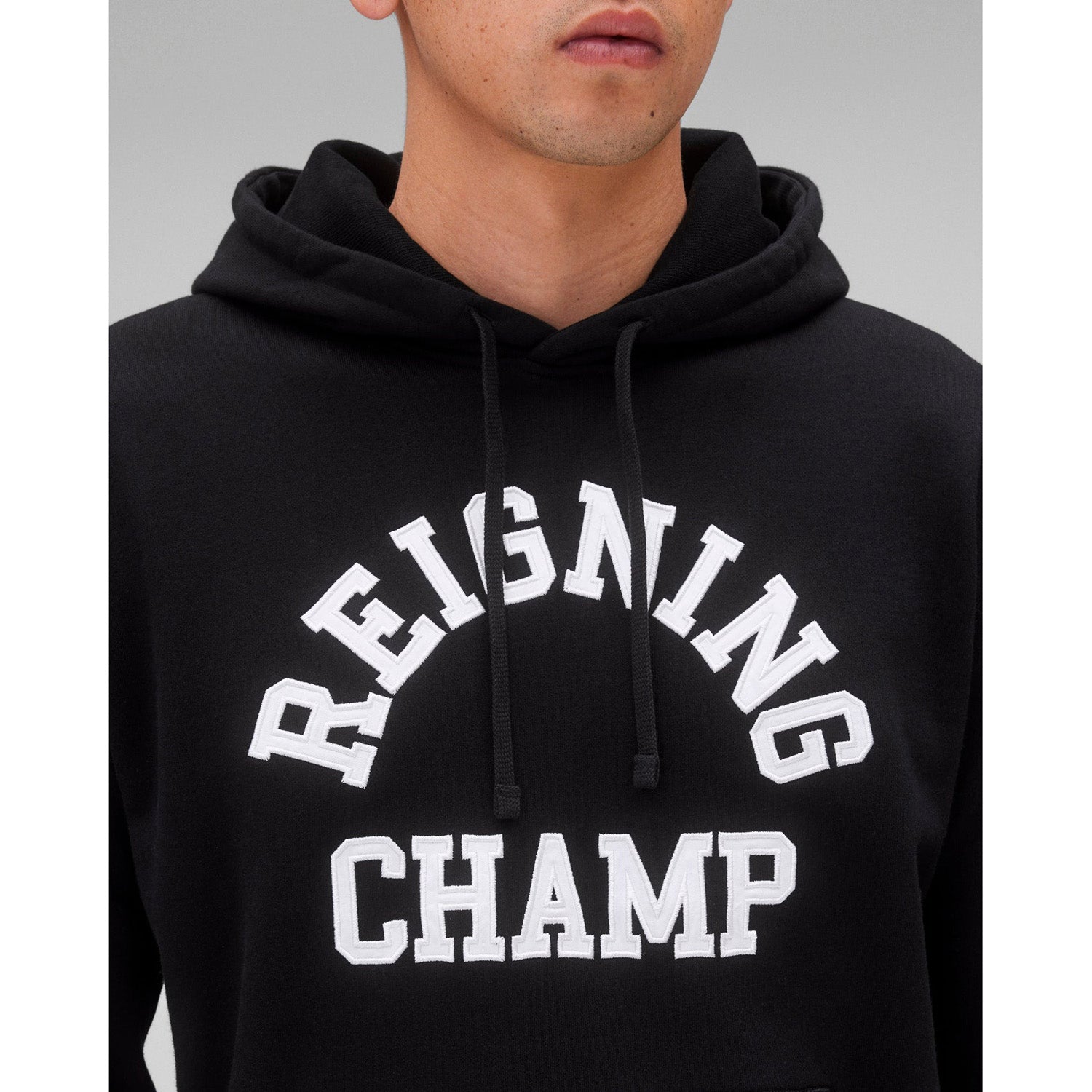 Reigning Champ Men Knit Midweight Terry Arch Logo Hoodie Black - SWEATERS - Canada