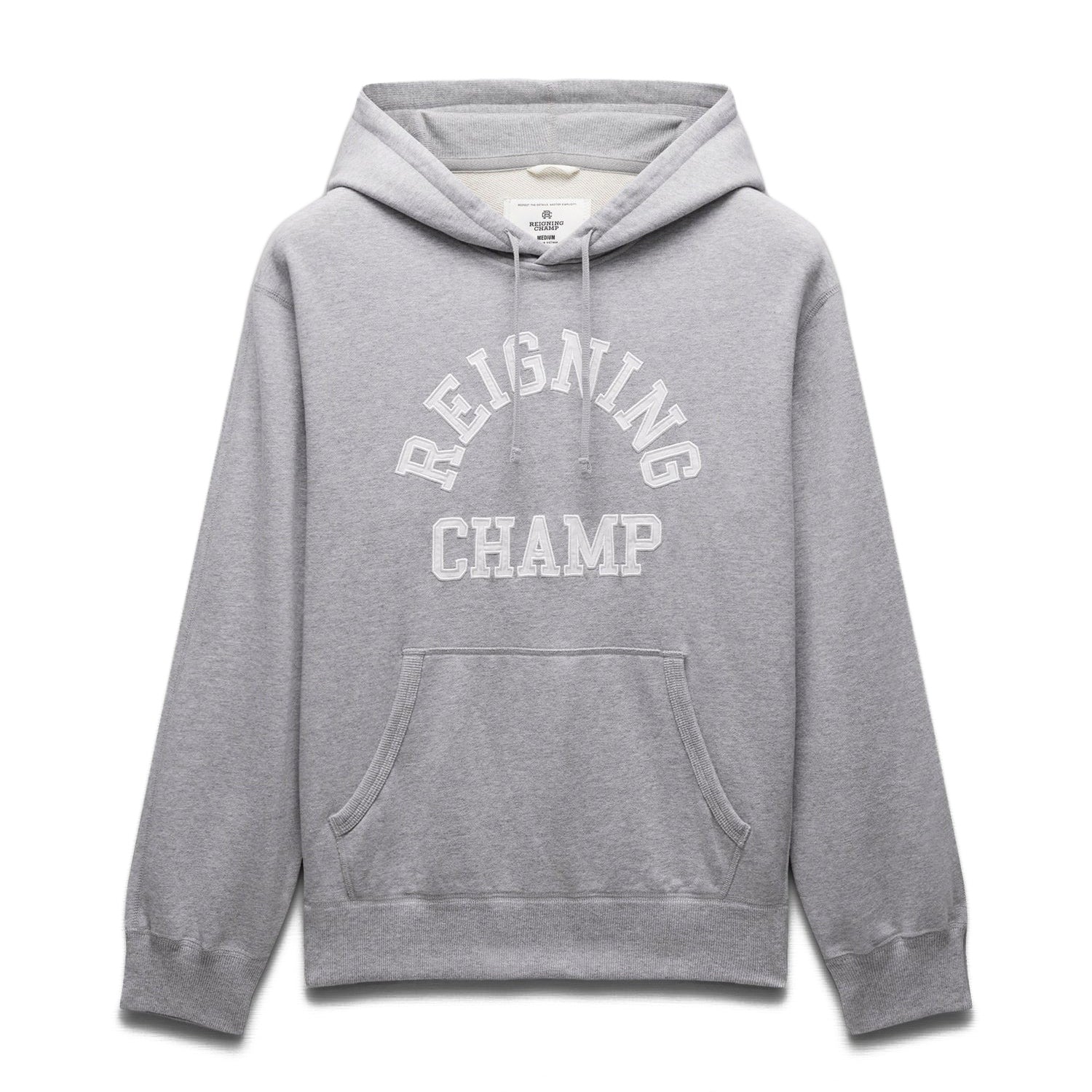 Reigning Champ Men Knit Midweight Terry Arch Logo Hoodie Heather Grey - SWEATERS - Canada