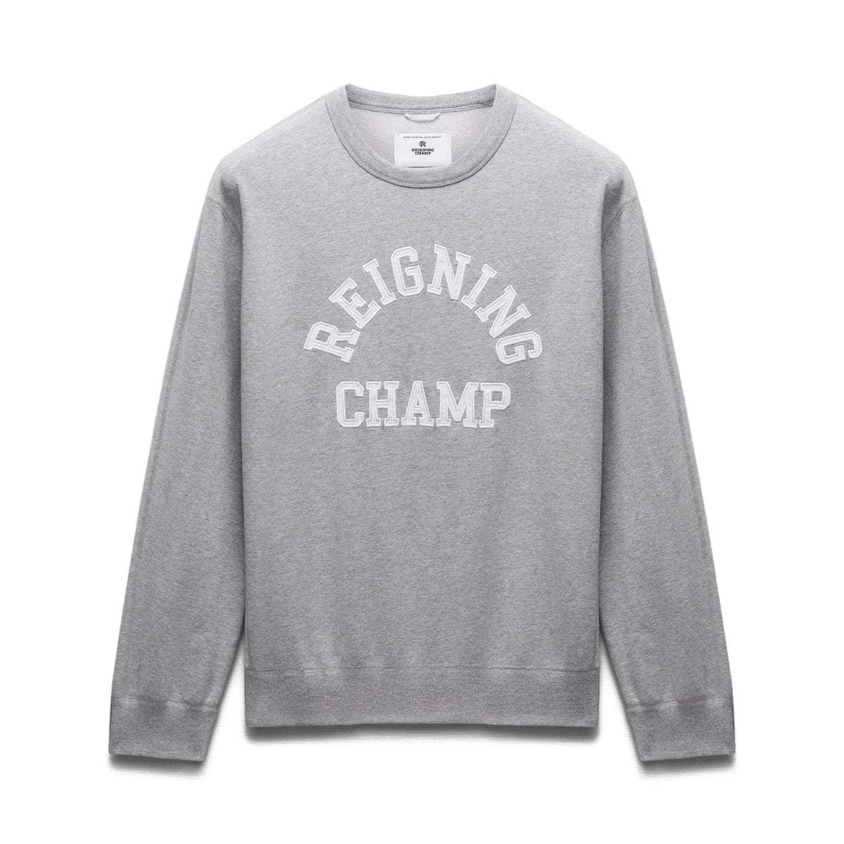 Reigning Champ Men Knit Midweight Terry Classic Arch Logo Crewneck Heather Grey - SWEATERS - Canada