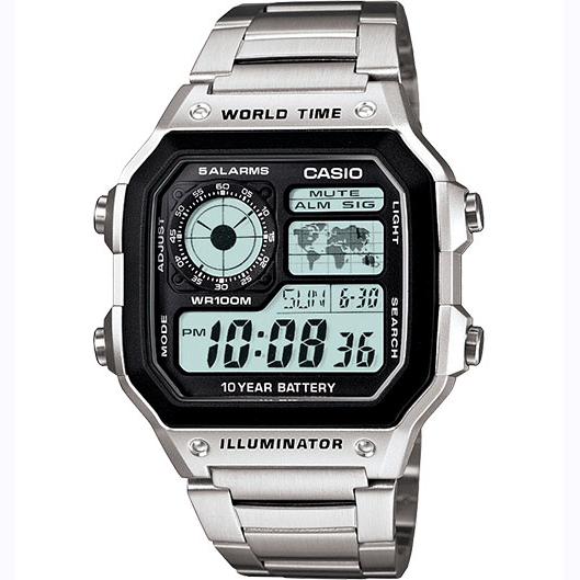 ACCESSORIES - Casio Classic Digital World Time Watch Stainless Steel AE1200WHD-1A